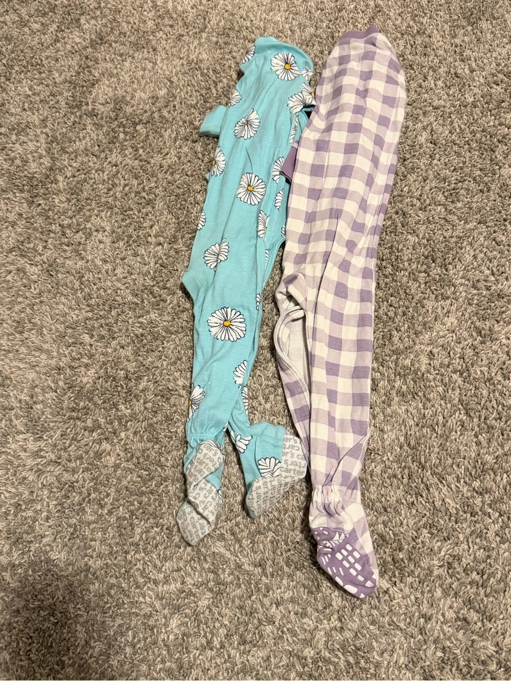 Kids Daisy Print and Lavender Check Footed Pajama Set